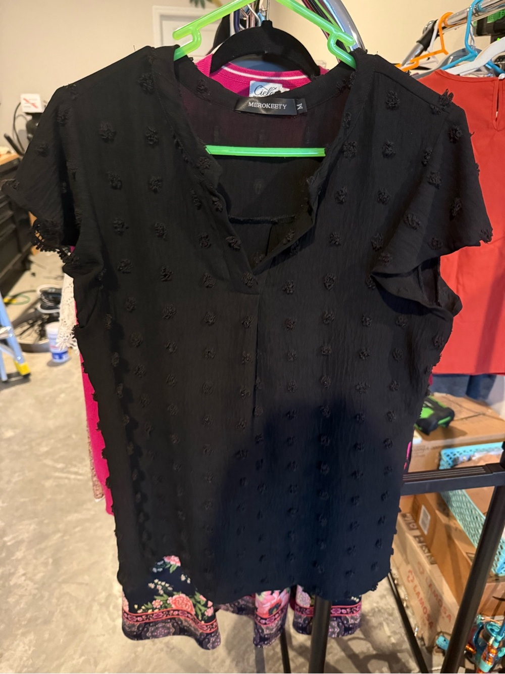 Mirokeety Black Textured Short Sleeve Blouse